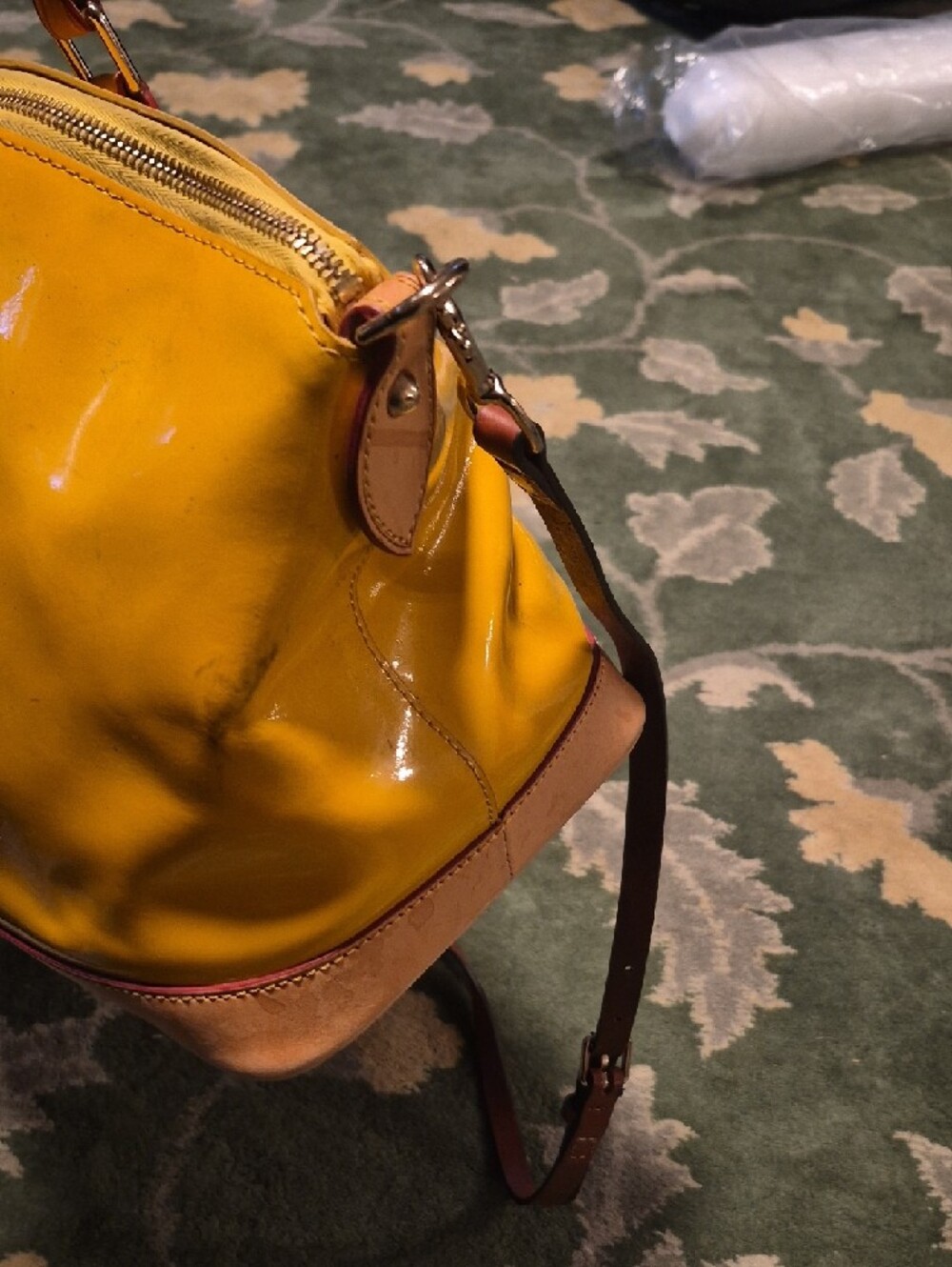 Dooney & Bourke Yellow Leather-Trim Satchel with Tan Handles - Picture 3 of 12